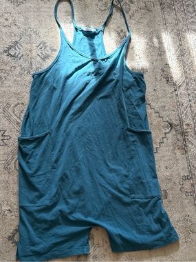 Casual Teal Tank Romper with Pockets - Double Zero